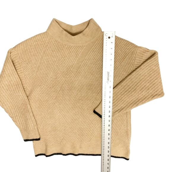 Rafaella Womens Sweater Size Large Mock Neck Some Wool Camel Tan and Black Trim - Picture 5 of 10